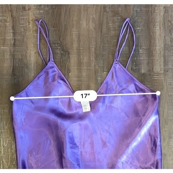 VTG Satin Glossy Purple Slip Nightgown Shorty Glam Chemise PJS Sleep Dress Sz M - Picture 9 of 12
